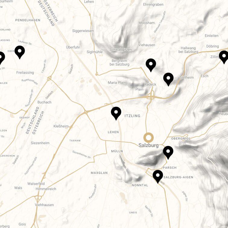 Bildausschnitt einer Google Maps-Ansicht mit Pins auf Beraterstandorte. Finde einen CHANNOINE-Experten in Deiner Nähe..